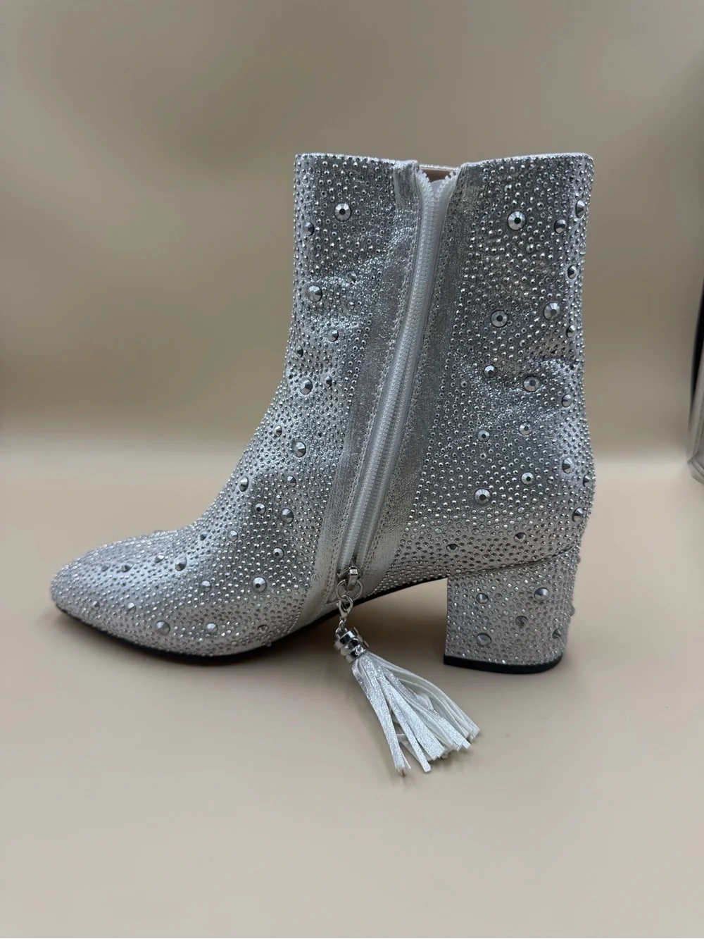 Sparkly Rhinestone Bridal Ankle Boots Size 8 Block Heel Wedding Party